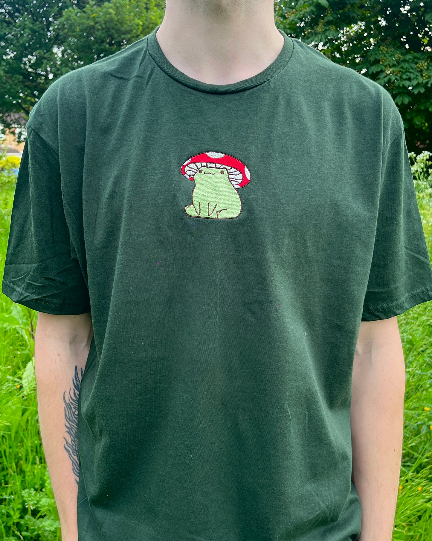 Unisex Toadstool Embroidered Green T-Shirt