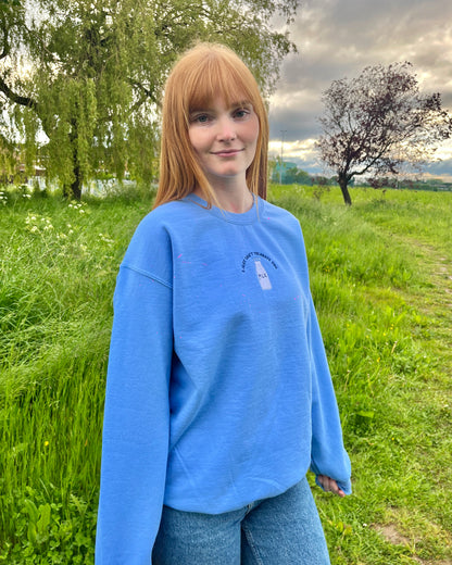 Unisex Can't Tolerate Milk Embroidered Blue Sweatshirt