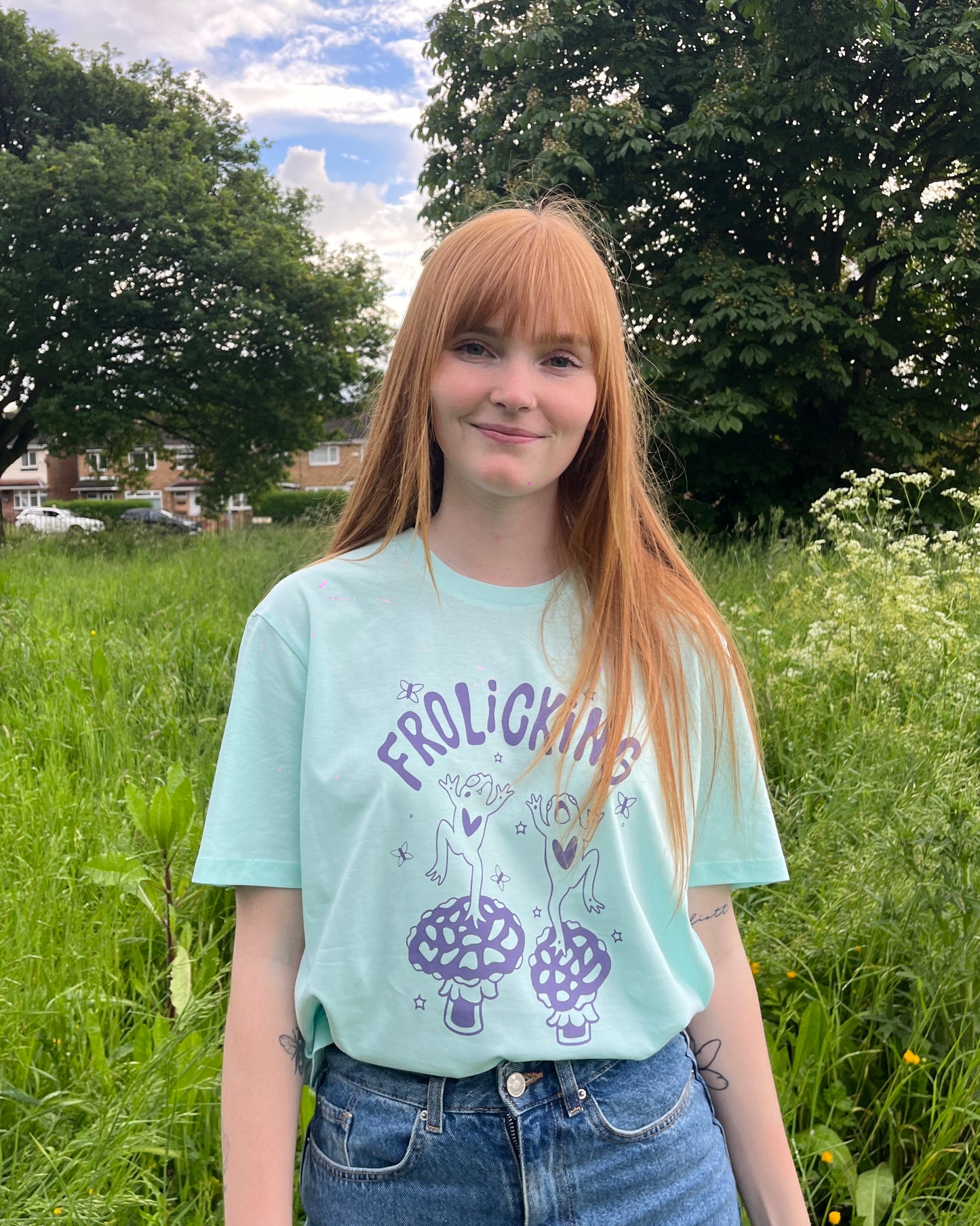 Unisex Mint Green Frolicking Frogs T-Shirt