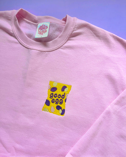 Good Egg Unisex Embroidered Pink Sweatshirt