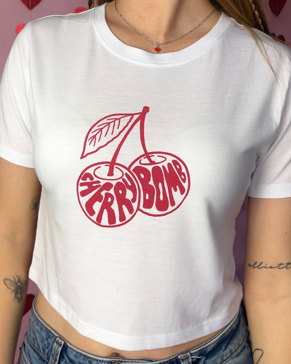 Cherry Bomb White Baby Tee