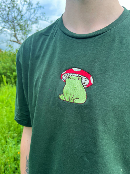 Unisex Toadstool Embroidered Green T-Shirt