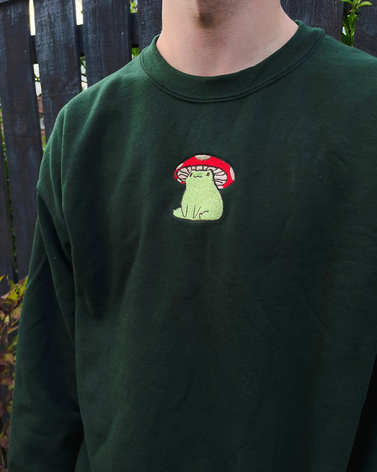 Toadstool Unisex Embroidered Green Sweatshirt