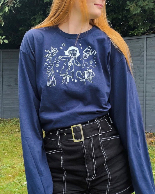 Coraline Unisex Navy Long Sleeve T-Shirt