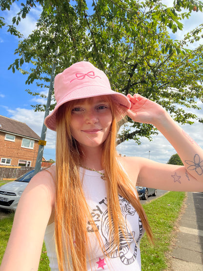 Unisex Pink Bow Embroidered Bucket Hat