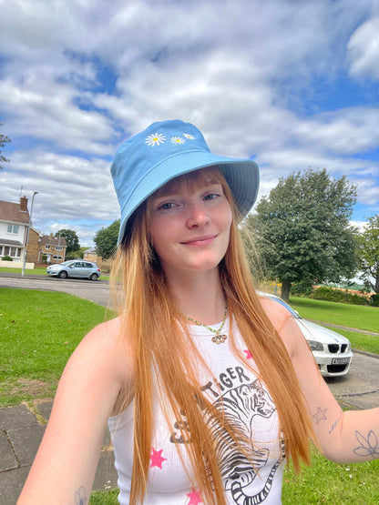 Unisex Blue Daisy Embroidered Bucket Hat