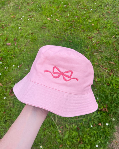 Unisex Pink Bow Embroidered Bucket Hat