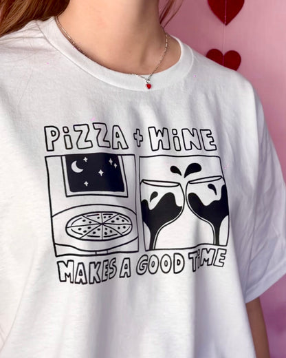 Pizza and Wine Unisex White T-Shirt